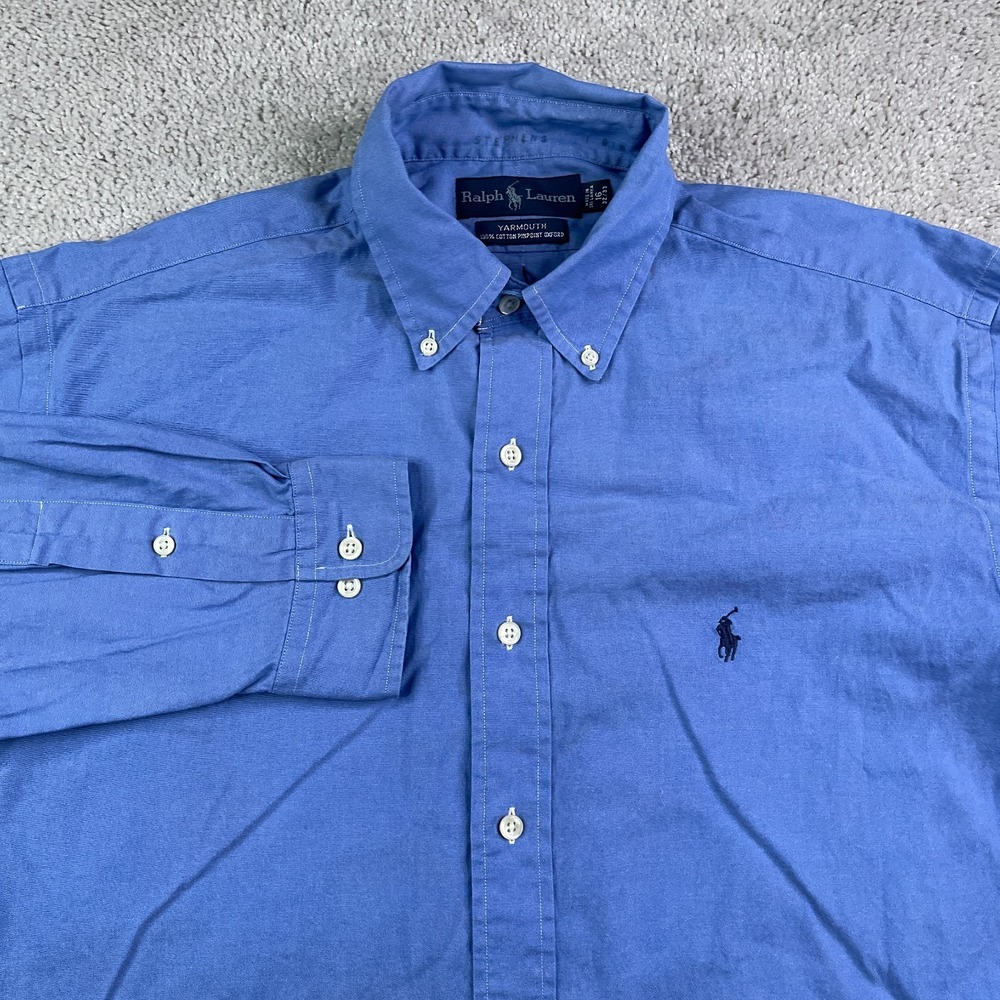 Vintage Ralph Lauren Shirt Mens 16 - 32 Blue Yarmouth Cotton Pinpoint Oxford